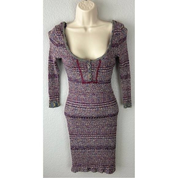 Free People Sunrise Knit Sweater Stretchy Bodycon Dress Purple Raven Combo Small - Picture 2 of 15